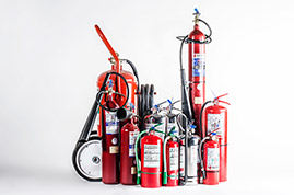 ALL TYPES AND CAPACITIES OF FIRE EXTINGUISHERS (PORTABLE AND WHEELED), FOAM APPLICATORS, FIRE HOSES, AEROSOL CAN SPRAY EXTINGUISHERS, ETC.